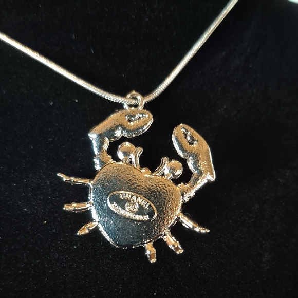 Chic Upcycled Black and Silver Crab Pendant Necklace #29 - Picture 2 of 2